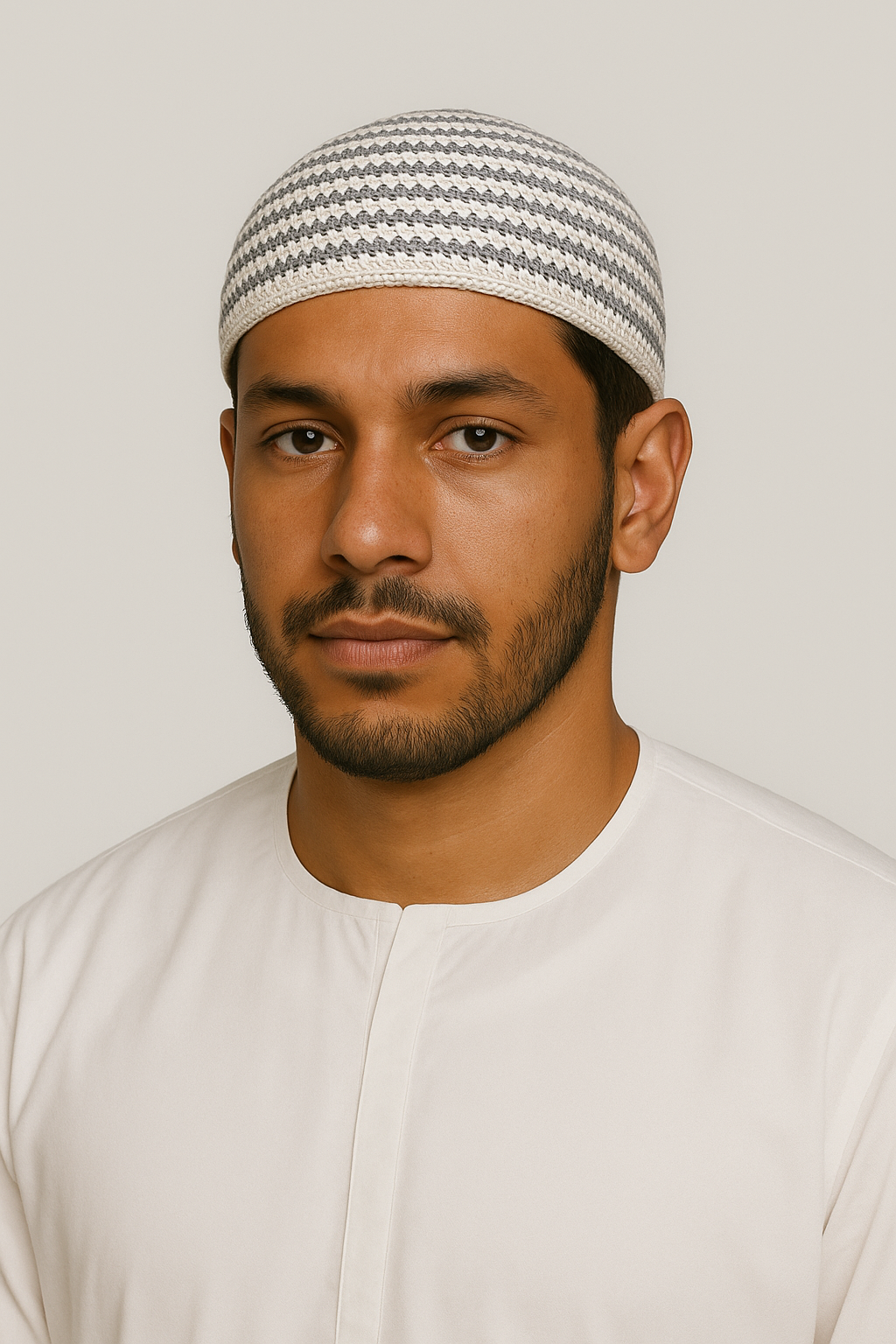 طاقية كروشيه بخطوط بيضاء